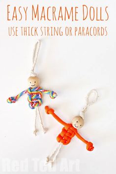 an easy macrame doll ornament for kids to use with string or paracords