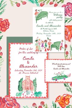 Bright and colorful Watercolor Wedding Stationery Suite Hand Painted by Ofelia Botella Studio Colorful Watercolor, Wedding Suite