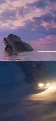 a futuristic vehicle floating on top of the ocean