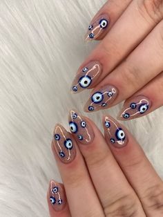 Rainbow Evil Eye Nails, Turkish Eye Nail Art, Colorful Evil Eye Nails, Evil Eye Pedicure, Gold Evil Eye Nails, Evil Eye Gel Nails, Short Evil Eye Nails, Red Evil Eye Nails, Third Eye Nails