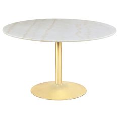 a white marble table with gold pedestals and a round base on an isolated white background