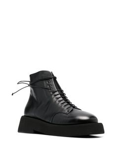 Find MARSÈLL Zip-back Leather Ankle Boots on Editorialist. black calf leather polished finish round toe ankle-length front lace-up fastening rear zip fastening flat rubber sole Black Ankle Boots, Leather Ankle Boots, Ankle Length, Calf Leather, Lace Front, Mars, Black Boots, Rubber Sole, Ankle Boots