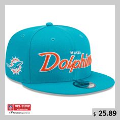 miami dolphins new era 59fifty snapback hat - aqua / orange, available at shop for $ 29 99