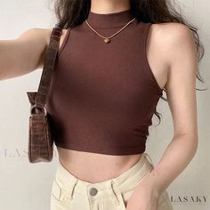 Lasaky - Sleeveless Slim Fit High-Neck Tank Top for Layering Purple Crop Top, High Neck Crop Top, High Neck Tank Top, Sport Top, High Neck Sleeveless, High Neck Tank, Summer Black, Sleeveless Tops, Summer Tank Tops