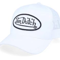 Description This Classic Snapback Trucker Hat By Von Dutch In Red, Off-White And Black. Features The Iconic Logo Patch On Front, Black Breathable Mesh Rear, And An Adjustable Snapback Panel. Von Dutch Logo Patch Breathable Mesh Rear Curved Bill Adjustable Snapback Panel One Size Fits Most Msrp$100 Classic White Trucker Hat, Trendy White Baseball Cap With Short Brim, Casual White Trucker Hat With Short Brim, Trendy White Trucker Hat With Short Brim, Trendy White Trucker Hat With Flat Brim, White Flat Brim Trucker Hat For Spring, Trendy White Flat Brim Trucker Hat, Classic White Baseball Cap With Short Brim, Classic Spring Trucker Hat With Curved Brim