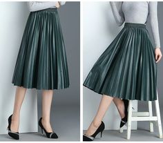 Elegant High Waist Pleated Skirt Measurement In CM    Size Waist Length     Free 60-80 70    Measurement In Inch    Size Waist Length     Free 23.6 - 31.5 27.6 Outfits Cristianos, Ladies Skirts, Checked Skirt, Faux Leather Midi Skirt, Skirt Elegant, Leather Pleated Skirt, High Waisted Pleated Skirt, Cheap Skirts, Trendy Skirts