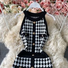 Materials: other Size: one size Color: black, vermilion Chic Black Knit Bodycon Dress, Casual Knit Dress, Dress Bodycon, Plaid Print, Dress First, Halter Neck, Knit Dress, Knee Length, Summer Fashion