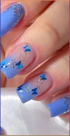 Blue Nail Designs, Spring Nail Art, Rainbow Nails, Butterfly Nail, Artificial Nails, Nail Kit, Blue Nails, Nail Trends, False Nails