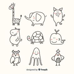 hand drawn animals in different poses