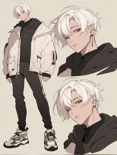 some anime guys with white hair and black clothes