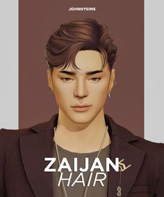 an animated image of a young man wearing a suit and necklace with the words zajaan hair on it