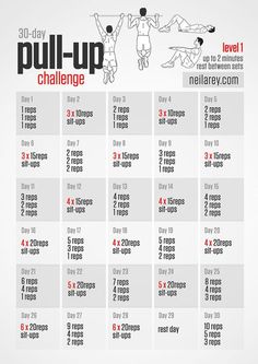 the 30 day pull - up challenge is shown in red and white, with instructions for each