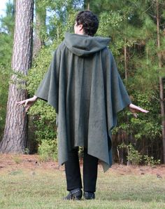 Olivene - Hooded AntiPill Fleece Poncho or Cape OD Military Green Hooded Green Cape For Fall, Green Hooded Cape For Fall, Green Cape Outerwear For Fall, Green Cape For Fall, Green Fall Cape Outerwear, Green Winter Cape Outerwear, Hooded Fall Cape For Larp, Hooded Cape For Larp In Fall, Green Long Sleeve Winter Cape