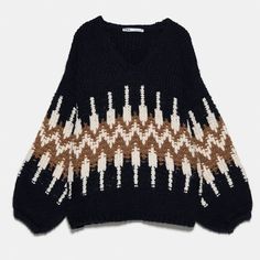 Zara Store, Spring Knitwear, Knitwear Trends, Cool Coats, Jacquard Sweater, Open Knit Sweater, Long Puff Sleeves, High Fashion Street Style, Knit Jumper