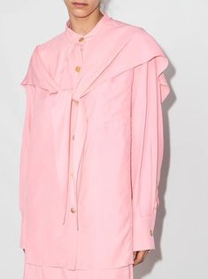 Rejina Pyo scarf-detail Shirt - Farfetch Pink Designer Shirt, Luxury Pink Relaxed Fit Blouse, Sheer Pink Button Up, Designer Pink Silk Scarf, Acne Studios Pink Scarf, Pointed Flat Collar, Rejina Pyo, Pink Scarves, Yoko London