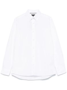 white cotton canvas button-down collar front button fastening long sleeves buttoned cuffs curved hem White Cotton Dress Shirt With Button Cuffs, White Cotton Dress Shirt With Fold-down Collar, White Dress Shirt With Button Closure For Fall, White Long Sleeve Cotton Dress Shirt, Tommy Hilfiger Cotton Button-up Shirt, Tommy Hilfiger Long Sleeve Work Shirt, Tommy Hilfiger Long Sleeve Shirt For Work, White Button-up Dress Shirt For Work, White Button-up Dress Shirt For Spring