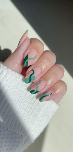 Grl X Nails, Graduation Manicure Ideas, Simple Nail Ideas Colorful, Green French Tip Design Nails, French Manicure Spring Nails, Beginning Of Spring Nails, Spring Nail Designs Acrylic Short, Green French Manicure Nails, Red And Green Swirl Nails