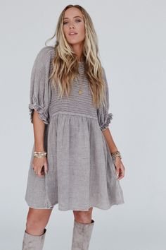 So cute and comfy, you’re going to want to twirl and dance in the Quinn Puff Sleeve Mini Dress because of how confident you feel in it! This dress will have you feeling effortlessly boho-chic all day long because it features: Comfortable textured mineral washed fabric Relaxed and loose babydoll silhouette with mini dress length So cute pintuck detailing along the bodice Classic rounded neckline Elbow length sleeves with cute gathered ruffled bottom edges So cute boho outfit pair with: Tattoo Bra Sunday Dresses, Mini Dres, With Tattoo, Boho Outfit, Puff Sleeve Mini Dress, Rounded Neckline, Elbow Length Sleeve, Mini Dress With Sleeves, Boho Outfits