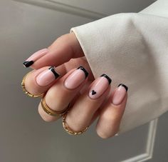 Short French Tip Nails, Valentine Nails, Short Square Nails, Black Nail, Square Acrylic Nails