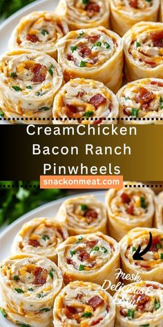 Perfect for parties or quick snacks, these Chicken Bacon Ranch Pinwheels are a delicious blend of creamy cheese, savory bacon, and ranch flavor all rolled up in soft, tasty tortillas. Easy to make and irresistibly good, these pinwheels will be the star of any gathering! 🥓🧀✨ #PartyAppetizer #EasyRecipes #PinwheelRecipes #BaconLovers Bacon Cheese Pinwheels, Snacks For Supper, Mexican Chicken Pinwheels With Rotel, Easy Make Appetizers, Game Day Pinwheels, Chicken Bacon Ranch Pinwheels Roll Ups, Chicken And Cream Cheese Roll Ups, Easy Pickup Appetizers, Quick Snack Recipes Appetizers