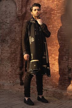 Black Men Sherwani Style Salwar Kameez for Marriage Kurta Pajama Men Wedding, Mohsin Naveed Ranjha, Men Sherwani, Garba Outfit, Kurta Pajama Men, Black Kurta, Mens Sherwani, Gents Kurta, Black Pajamas