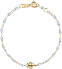 Gigi Clozeau - Madone Charm Classic Gigi Baby Blue bracelet, Yellow Gold, 6.7 Elegant Blue Oyster Bracelet, Elegant Blue Gold-plated Bracelets, Elegant Adjustable Blue Rosary Bracelet, Ancient Symbols, Sophisticated Design, Blue Bracelet, Baby Blue, Timeless Design, Yellow Gold