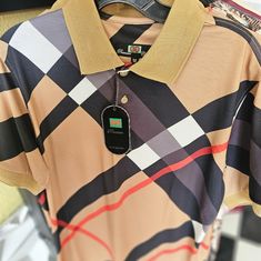 Polo Style Shirts Sizes M And L Designer Brown Collared Top, Designer Collared Brown Top, Collared Brown T-shirt For Summer, Designer Beige Cotton Tops, Designer Beige Short Sleeve Tops, Classic Brown T-shirt For Summer, Designer Yellow Short Sleeve Tops, Men Shirts, Polo Style