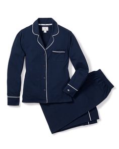 Women’s Pima Pajama Set in Navy Navy Cotton Tops For Daywear, Relaxed Fit Cozy Cotton Sets, Cozy Relaxed Fit Cotton Sets, Navy Cotton Loungewear Sets, Cozy Cotton Tops For Lounging, Cozy Cotton Lounge Top, Cozy Cotton Lounging Tops, Navy Long Sleeve Sleepwear For Loungewear, Cozy Cotton Bedtime Tops