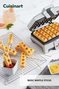 the waffle sticks are ready to be cooked on the grill and served with sauce