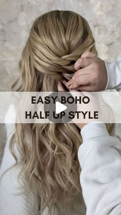 How To Half Updo, Half Hair Up Tutorials, Long Hair Updo Easy Step By Step Half Up, Wedding Hair Diy Half Up, Easy Prom Hairstyles Half Up Half Down, Long Hair Half Updo Easy, Simple Wedding Hairstyles Half Up, Diy Half Updo, Half Up Bridesmaid Hairstyles