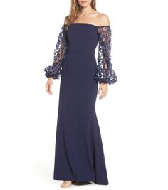 33 Best Mother of the Bride Dresses That Are Not Frumpy Eliza Dress, Off Shoulder Gown, Dresses Formal Elegant, Blue Evening Dresses, Eliza J Dresses, Column Gown, Floral Sleeve