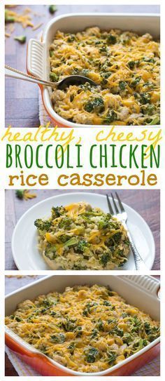 broccoli chicken rice casserole in a white dish with two servings