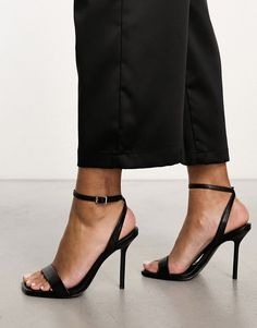 Shoes by ASOS DESIGN Dancefloor approved Adjustable ankle strap Open toe High point heel Bridesmaid Heels, Simple Black Heels, Rodeo Chic, Midi Pencil Dress, Summer Heels, Black Strappy Heels, Pointed Heels, Leggings Sale, Platform Sandals Heels