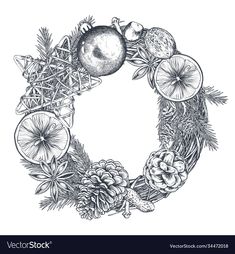 an illustration of a wreath made out of fruits and vegetables