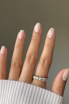 57 Adorable Squoval Nails Inspo for 2024 Rounded Square Natural Nails, Squoval Milky Nails, Sheer Wedding Nails, Clean Bridal Nails, Clean Professional Nails, Squoval Nail Shapes, Nail Shapes Natural Nails, Natural Acrylic Nails Squoval, Bridesmaid Nails Squoval