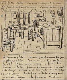 an old drawing of a living room with furniture and writing on the paper in french