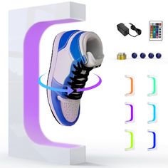 PRICES MAY VARY. 👟【16 kinds of RGB lights】We will give away 4 sets of stickers, you can freely design and switch 16 different light colors according to your own preferences, fade, multi-functional flash, fashion and eye-catching. 👞【360° Automatic Rotation】Just flick the shoe with your hand to make your shoe display shelf wonderfully display with keeping it in constant view in constant view from every angles to make your shoe more charming and shining. 👟【Magnetic Levitation Design】Levitating d Floating Shoe Display, Sneaker Displays, Shoe Wall, Hanging Shoe Organizer, Rgb Lights, Magnetic Levitation, Hanging Shoes, Shoe Shelves, Acrylic Led