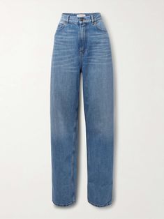 VALENTINO GARAVANI Embellished high-rise straight-leg jeans Matthew Williamson, Designer Accessories, Light Blue Denim, Light Denim, Designer Bags, Net A Porter, Valentino Garavani, Women Collection, Straight Leg Jeans