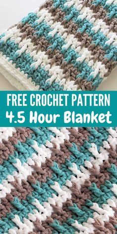 a crocheted blanket with text overlay that says free crochet pattern 4 hour blanket