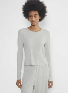 LUXE LOUNGE EVERYDAY LONGSLEEVE | Aritzia Luxe Lounge, Ribbed Fabric, Denim Shirt, Crew Socks, Lounge, Slim Fit, Long Sleeve, Fabric, How To Wear