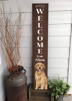 Golden Retriever Welcome sign - Premium welcome sign from E&S Pets - Just $39.99! Shop now at Pat's Monograms Newborn Layette, Laser Engraved Leather, Textured Wood, Plaid Dog Bandana, Primitives By Kathy, Elegant Baby, Outdoor Signs, Appreciation Gifts, The Signs