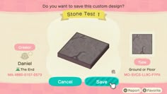 an animal crossing game screen showing the stone test