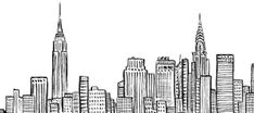 a black and white drawing of the new york city skyline