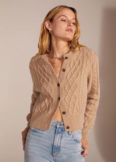 THE ELEANOR CARDIGAN | Favorite Daughter Earthy Cardigan, Chic French Outfits, Stop Obsessing, French Outfit, Spring Knits, Cable Cardigan, Effortlessly Chic Outfits, Cute Cardigans, Cable Stitch