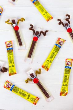 some candy sticks are arranged in the shape of reindeers with antlers on them