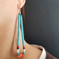 Long Style Blue Turquoise Color Earrings/ Sterling Silver Dangle Earrings/ Southwestern Earrings/ Handmade in the USA - Etsy Southwestern Blue Drop Earrings, Southwestern Style Blue Drop Earrings, Southwestern Blue Jewelry With Ear Wire, Nepal Jewelry, Color Earrings, Silver Dangle Earrings, Sterling Silver Dangle Earrings, Long Style, Silver Earrings Dangle