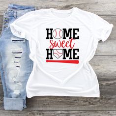 Home Sweet Home Base Ball T Shirt Unisex Tshirt Graphic Basebal Mom Baseball Tshirt Casual T-shirt With Letter Print, Short Sleeve Tops With Letter Print For Home, Casual Letter Print T-shirt, White Relaxed Fit Tops For Home, Hey Batter Batter, Softball Stuff, Baseball Tshirt, Mom Ideas, Bonus Mom