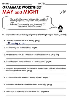 a worksheet for an english class with the words'may and might '