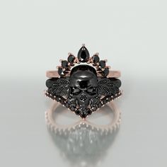 My Queen- 3pc Rose Gold Black Moissanite Gothic Ring - Black Diamonds New York