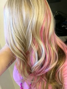 Pink And Blonde Hair, Underlights Hair, Pink Streaks, Hair Done, Pink Highlights, Hair Blog, Blonde Hair, Highlights, Hair Color